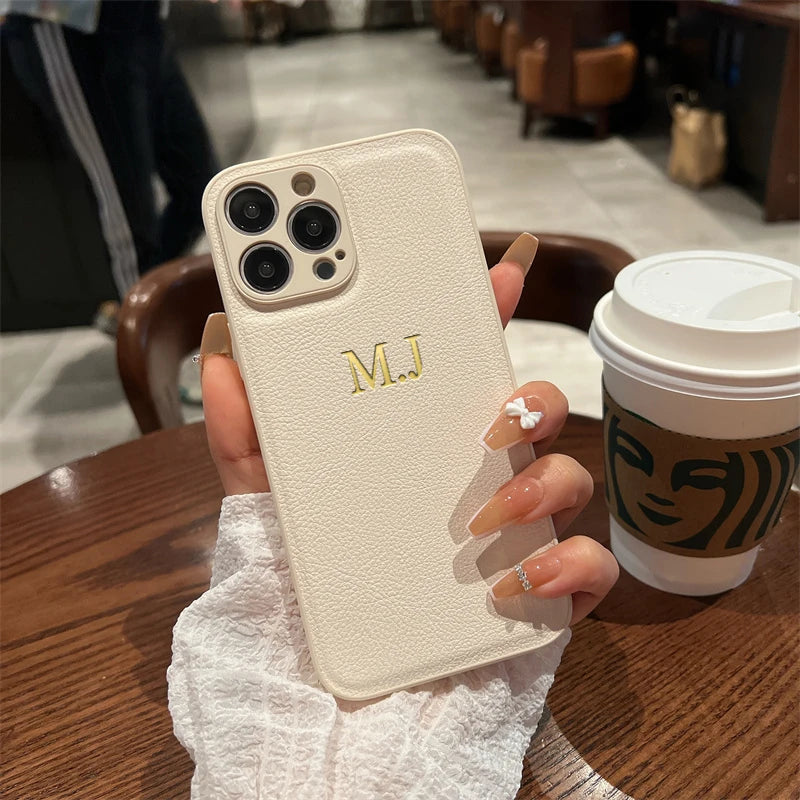 Custom Initials Leather Phone Case