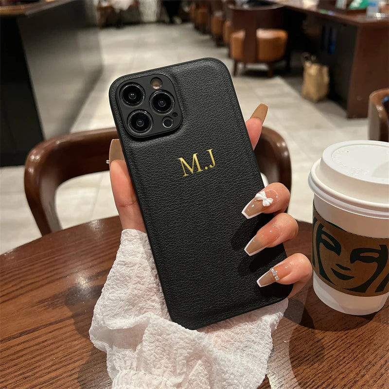 Custom Initials Leather Phone Case