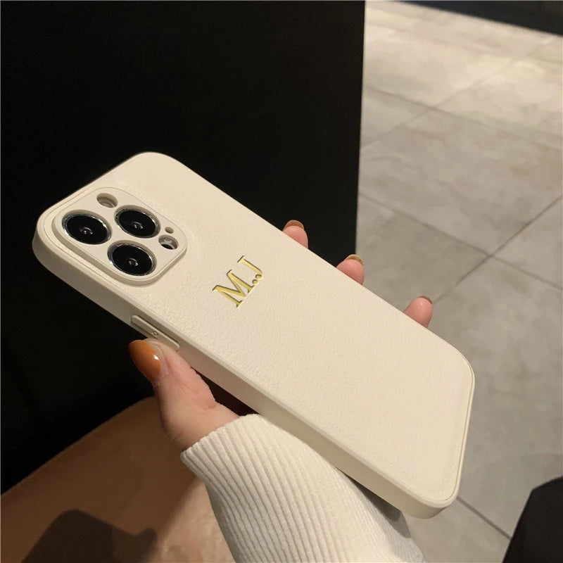 Custom Initials Leather Phone Case