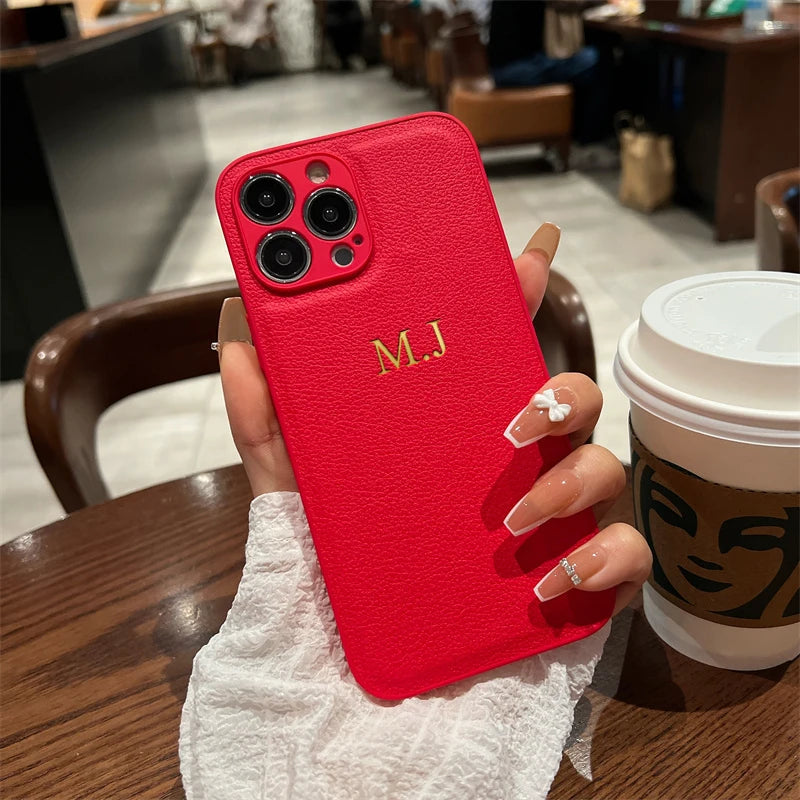 Custom Initials Leather Phone Case