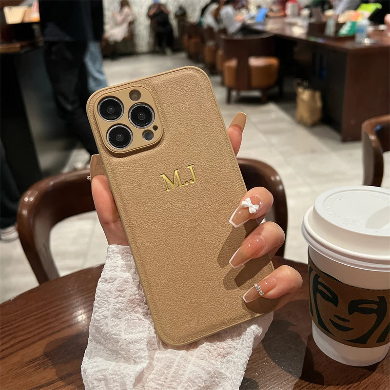 Custom Initials Leather Phone Case