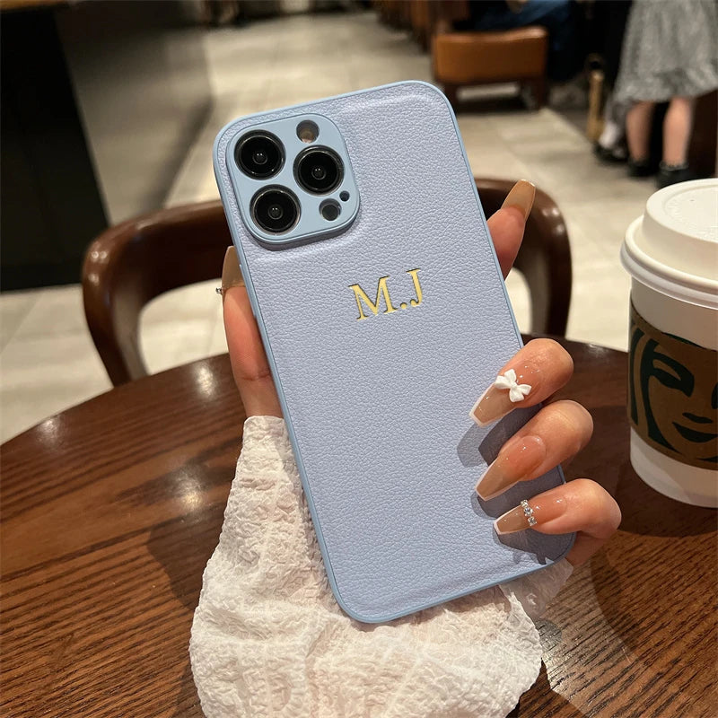 Custom Initials Leather Phone Case