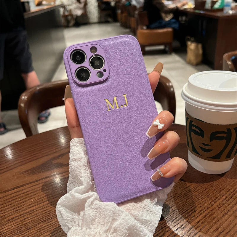 Custom Initials Leather Phone Case