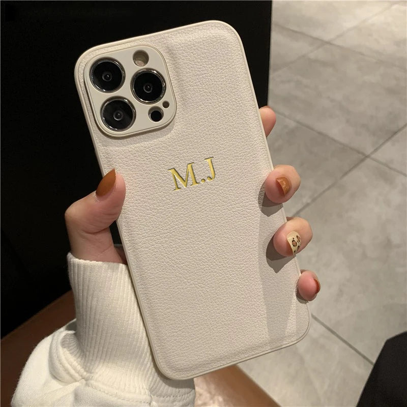 Custom Initials Leather Phone Case
