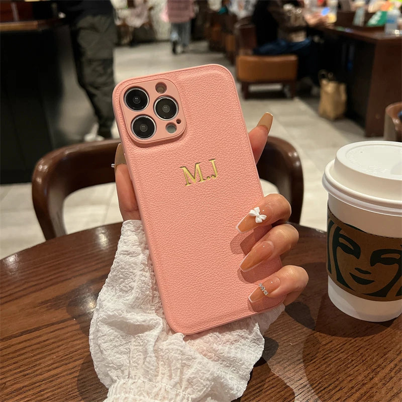 Custom Initials Leather Phone Case
