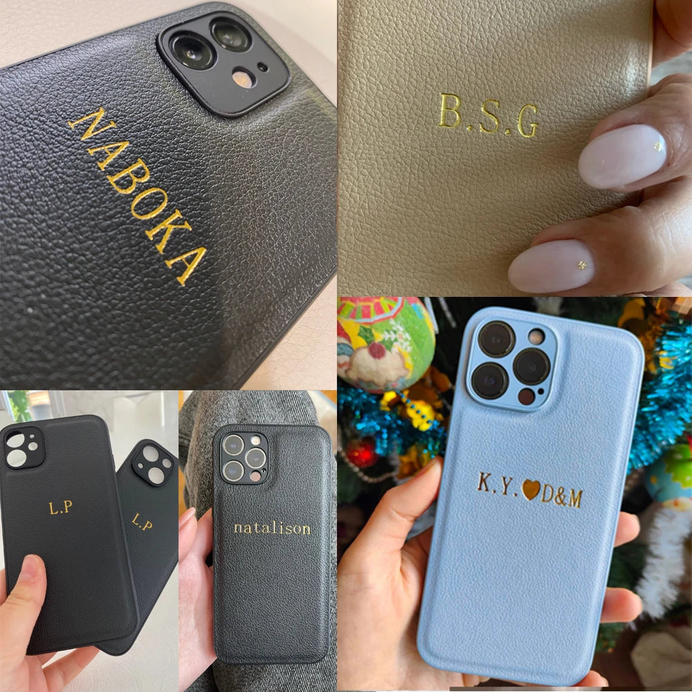 Custom Initials Leather Phone Case